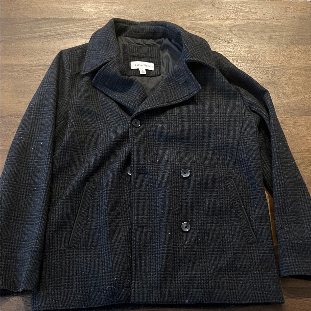 Calvin Klein Men's Dark Plaid Peacoat
